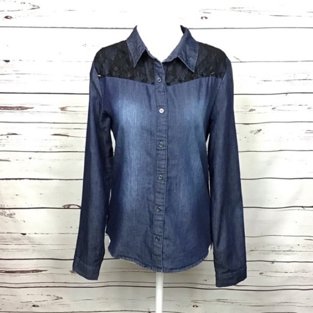 Denim Lace Long Sleeves Top